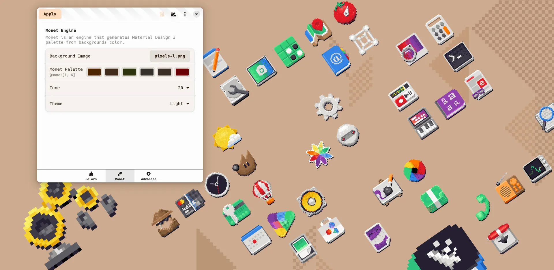 Gradience showing the monet engine colors in light mode