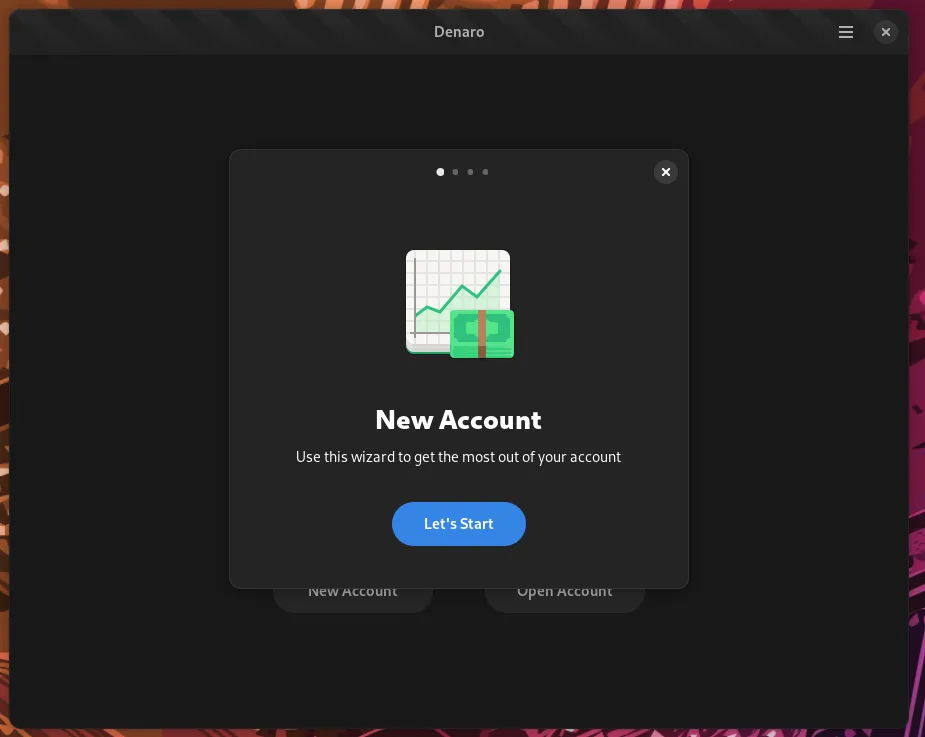 Screenshot of Denaro's account setup dialog.
