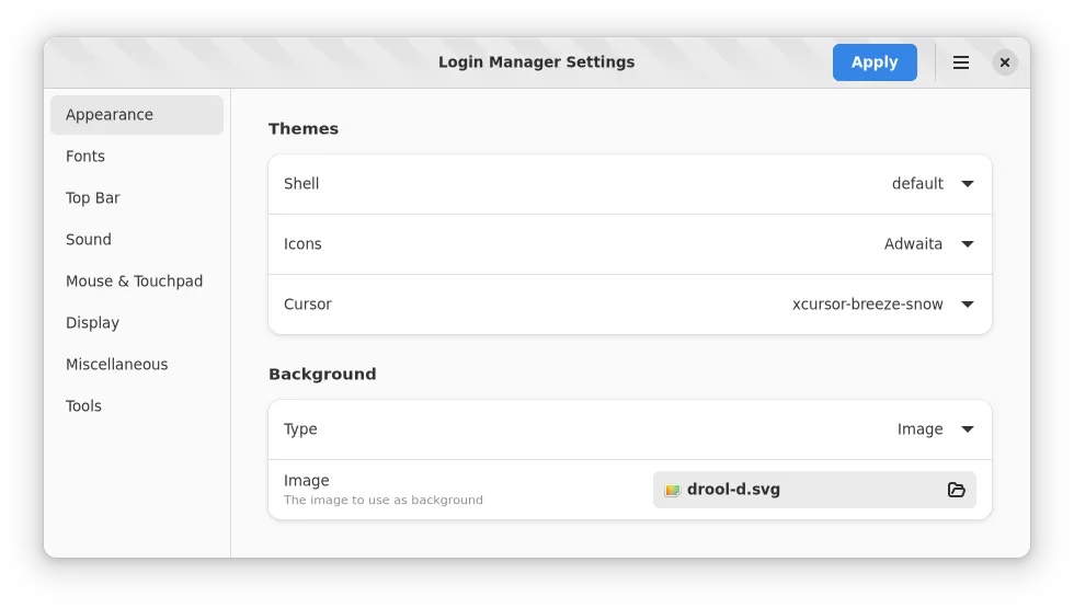 Login Manager Settings main screen